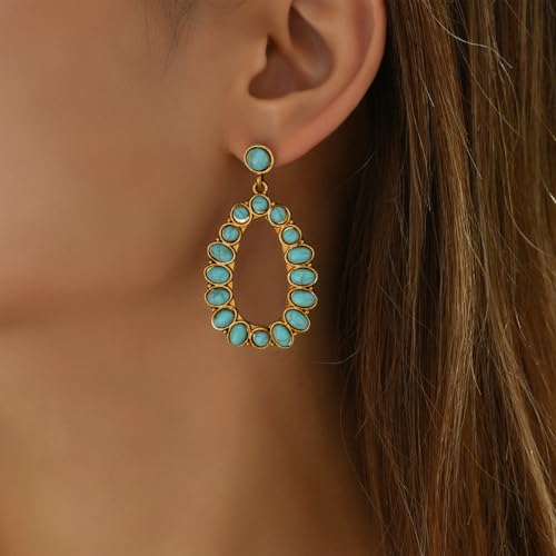 Turquoise Earrings for Women Western Style Gold Turquoise Jewelry Boho Chic Earrings Country Concert Outfits for Women2