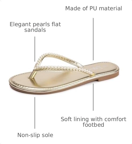 Image of LM Women's Pearls Strappy Flat Sandals Thong Sandals Flip Flop Slip On Slide Sandals for Women Dressy Summer