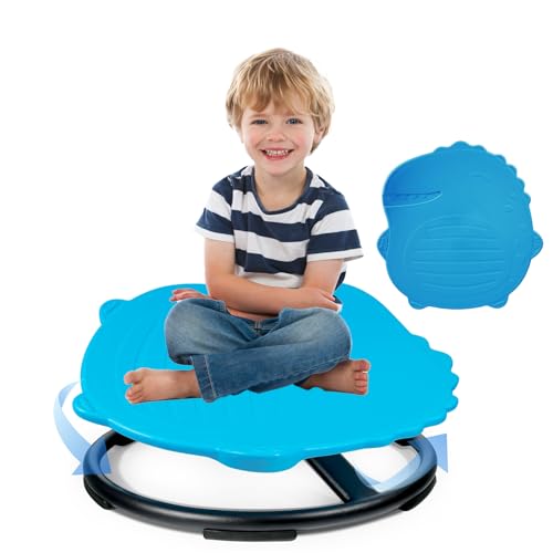 UHCEMT Sensory Spinning Chair for Autistic Kids, ADHD Autism Swivel Chair Training Body Coordination, Metal Base Non-Slip Sit and Spin Toys for Kids (Blue)