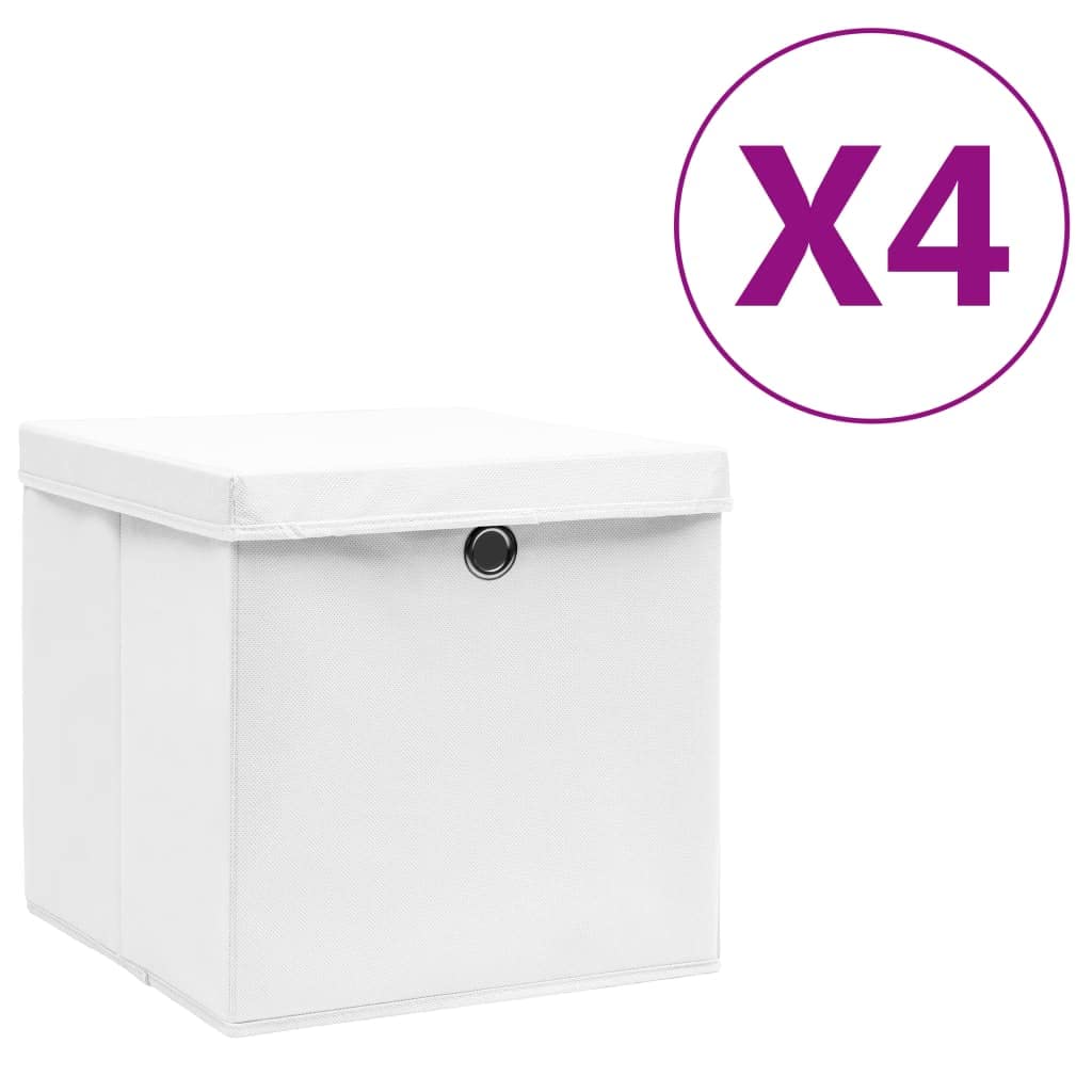 Aufbewahrungsboxen mit Deckeln 4 STK Weiß Vliesstoff 28x28x28 cm faltbar stapelbar platzsparend für Schrank Regal Büro Schlafzimmer Küche Haushalt