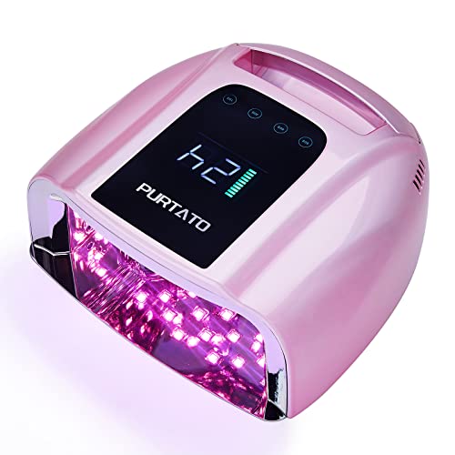 Image of PURTATO Professional Rechargeable 96W UV LED Portable Cordless UV Light for Nail Lamp Machine with Removable Stainless Steel Bottom,4 Timer Setting and Smart Sensor Nail Dryer (Plating Pink)