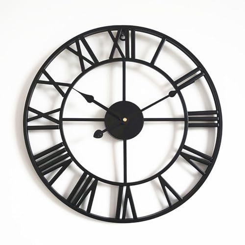 Reloj de pared con números vintage, marco de metal decorativo grande, acabado negro y bronce, estilo clásico para sala de estar y cocina