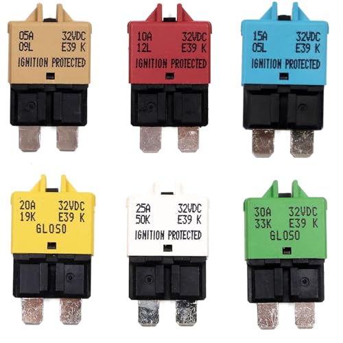 GERUI 6 PCS 12V Auto-Reset Schutzschalter SicherungsschutzschalterLow Profile ATC 5A/ 10A/ 15A/ 20A/ 25A/ 30A Leistungsschalter 12 Volt - 32V DC für Kfz LKW Wohnmobil Marine Manuell zurücksetzbar