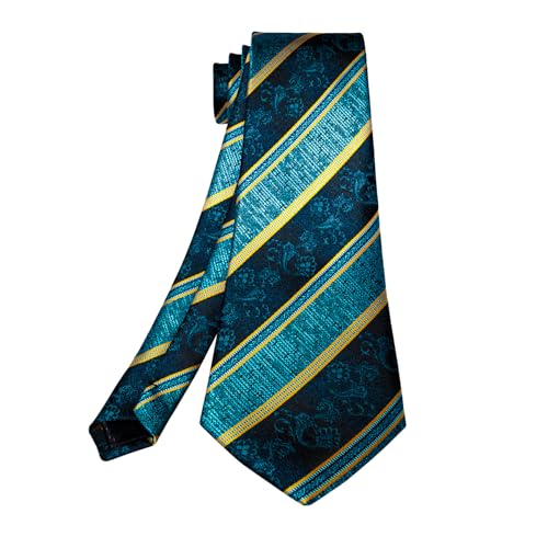 Image of 5PCS Mens Silk Designer Tie, Pocket Square, Cufflinks, Drilled Tie Ring and Lapel Pin Set for Wedding Groom Party
