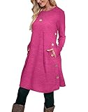 Aokosor Long Sleeve Dress for Women Jumper Dress Ladies Button Tunic Dress with Pockets Hot Pink Size 14-16
