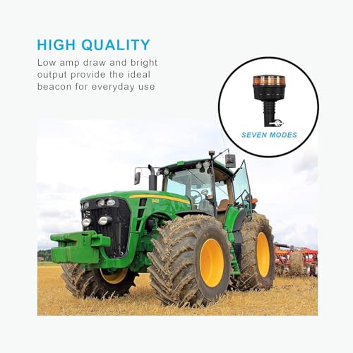 Agrieyes Amber Beacon Light 3.6Inch, Flashing Safety Warning Lights Pole Mount, LED Emergency Strobe Lights for Vehicles, Construction Caution Hazard Lights for Truck Tractor Golf Carts Snow Plow