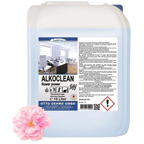 Lorito Alkoclean Flower Power 141 Bodenpflege 10l, Bodenreiniger mit Duft, Hochglanz Reinigungsmittel für PVC, Fliesen und Parkett