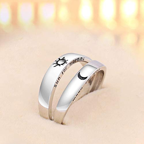 Image of Beydodo 925 Silver Rings Custom Adjustable Sun and Moon Matching Rings Engraved I Love You Couples Rings Wedding
