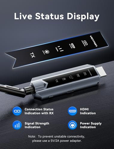 Image of VENTION Wireless HDMI Transmitter and Receiver 656FT with LED Screen, Up to 6 RXs, Heat-Control, Plug & Play Wireless HDMI Extender Kit 4K Decode to Monitor from PC /Projector /TV Box(1TX+2RX)