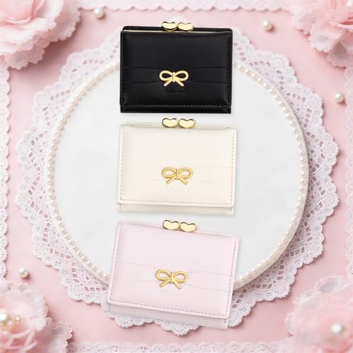 Image of YINHEXI Small Bow Wallet for Women with RFID Blocking - Tri-fold PU Leather Card Holder, Coin Pocket & Heart ID Window, Cute Aesthetic Purse for Girls Teens (Bow Black)