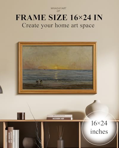 Image of HUARCEY Gold Framed Vintage Wall Art for Living Room, Landscape Painting Prints Shelf Decor for Kitchen, Aesthetic Bedroom Wall Art, Best Gifts for Friends or Family - Ocean Sunrise 24L x 16W