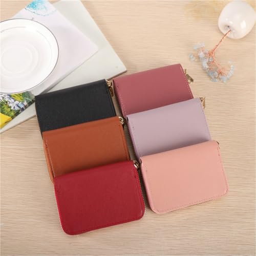 Small Exquisite Card Holder Large Capacity Short Stylish Simple Solid Color Coin Purse(Darkpowder)3
