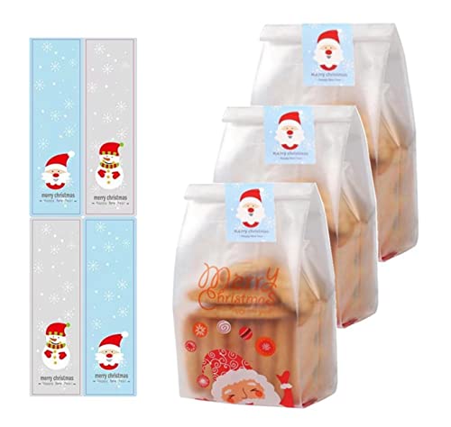 Ninevi 50pcs Sacs à Bonbons de Noël Pochette à Biscuits avec Motif Père Noël et Boule Noel Flocon Neige Sacs de Cadeaux Décoration Noël Cover