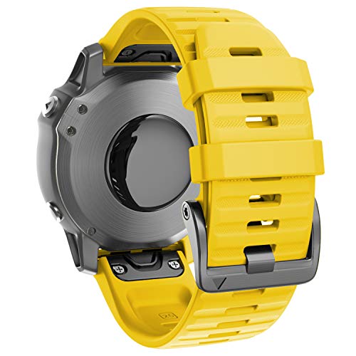 ANBEST Silicona Pulsera Compatible con Fenix ​​6X/Fenix ​​5X/Fenix 5X Plus/Fenix ​​6X Pro Correa, 26mm Repuesto de Liberación Rápida Deporte Correa para Fenix ​​3/​​3 HR Smart Watch, Amarillo Cover