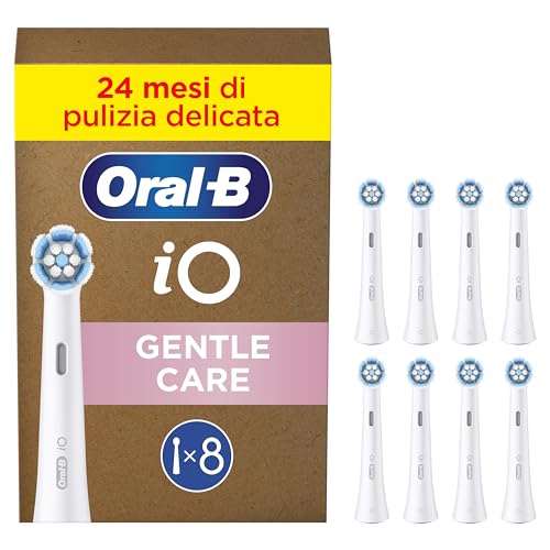 Oral-B Testine di Ricambio iO Gentle Care Bianche, Testine Rotonde Originali per Gengive Sensibili, Setole angolate per...
