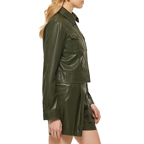 DKNY Women's Button Front Vegan Leather Long Sleeve Jacket3