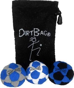 DIRTBAG PT Pro Footbag 3-Pack with Pouch, Flying Clipper Original Design, Steel Pellet Filled for Maximum Control Handsewn 32 Panel Construction