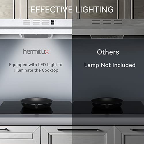 Hermitlux Range Hood 30 Inch Under Cabinet, Convertible Kitchen Exhaust Fan, Stainless Steel Vent Hood With Led Light #TOP1