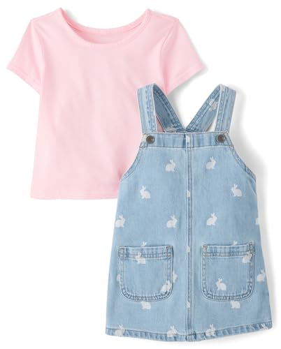 The Childrens Place Baby Girls and Toddler Short Sleeve Shirt and Skirtall 2 Piece Outfit Ivory Bunny 2 Years