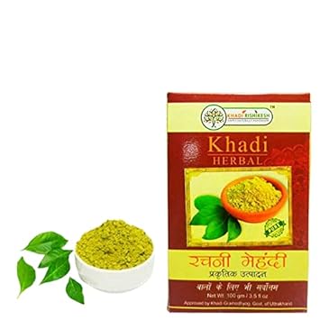 Khadi Rishikesh Herbal 100% Pure Rachni Mehendi Powder For Natural Hair Colour | Best For Hair |Remove dandruff ,hair fall | Hair ,Hand & Feet |Natural Solution for Long, Healthy and Strong Hair- Paraben & Chemical free- 100gm