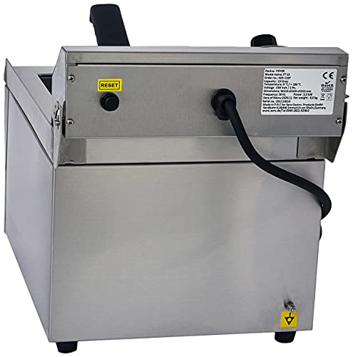 SARO Fritteuse aus Edelstahl – 13 L – Mit Ablasshahn - Abgerundetes Becken mit Kältezone – Stufenlose Temperaturregelung – Herausnehmbares Heizelement – 0–180 °C – 3,3 kW – Modell FT 13 – Bild 5
