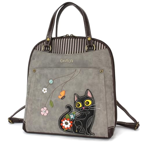 CHALA Convertible Backpack Purse - Women Convertible Shoulder Purse with Adjustable Strap - Black Cat - gray