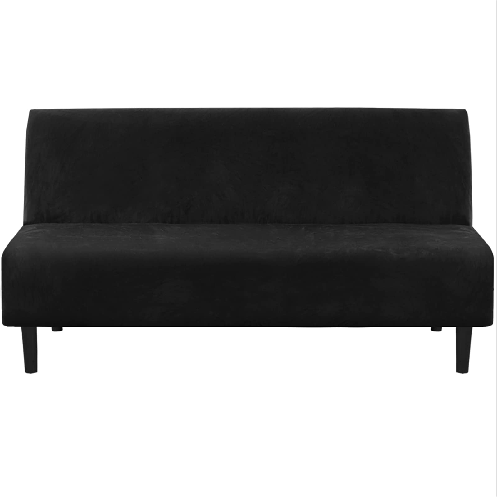 GAMUKAI Real Velvet Futon Cover - Stretch Armless Sofa Slipcover, Thick Soft Form-Fitted Couch Cover for Sofa Beds, Furniture Protector (Black)