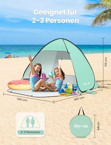 Glymnis Strandmuschel Pop Up Strandzelt Strand Zelt mit Reißverschlusstür UV-Schutz 50+ Windschutz kleines Packmaß Blau Strandzelt – Bild 3