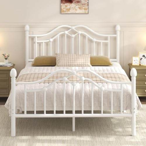 Image of LoVinson Full Size Bed Frame with Victorian Headboard & Footboard, Black