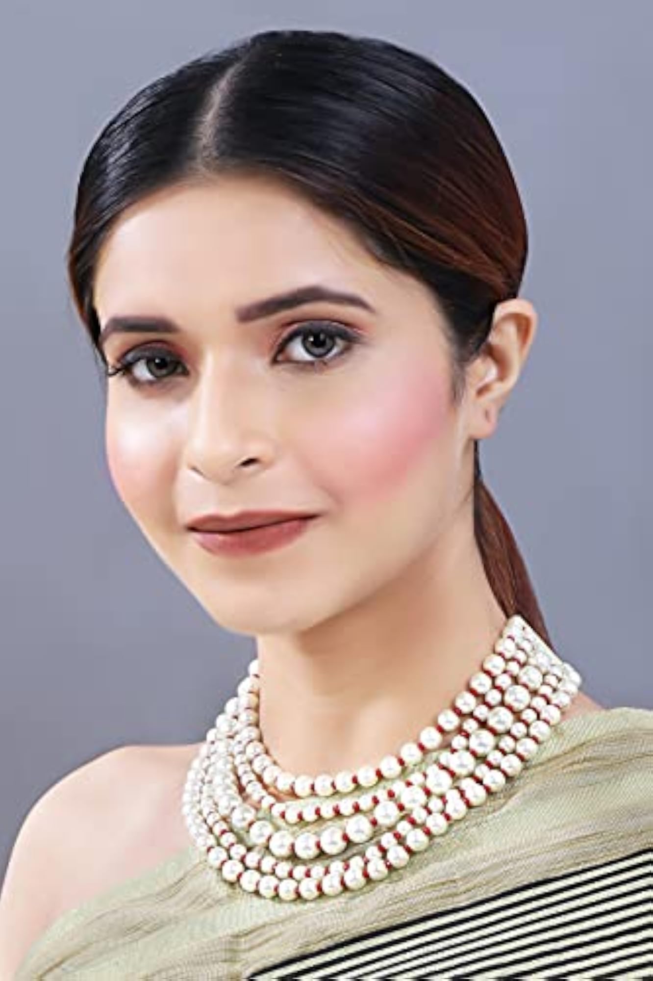 18k Plated 5 Layered Pearl Beads Rani Necklace Set