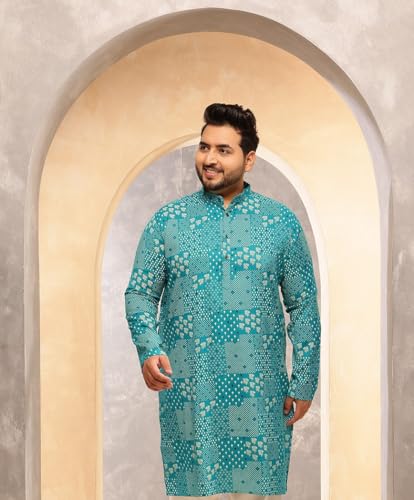 Image of SOJANYA Plus (Since 1958) Men's Cotton Blend Sanganeri Printed Long Kurta