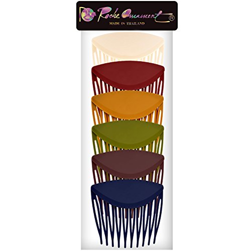 Rc Roche Ornament 6 Pcs Womens Hair Side Slide Comb Wide Teeth Plastic Strong Solid Plain Bridal Pin Fashion Ladies Girl Clamp Styling Accessories Clip, Large Classic Multicolor #TOP4