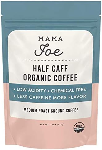 Mama Joe Organic Half Caff Coffee [Ground] - Low Acid, Low Caffeine Coffee for Pregnancy - Naturally Decaffeinated Using Mountain Water