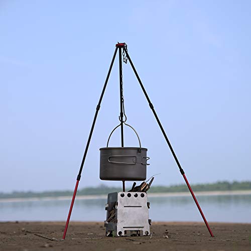 Xergur Camping Tripod, Portable Outdoor Cooking Tripod with Adjustable Hang Chain for Campfire Picnic Hanging Pot Grill Stand Mini Lightweight Aluminum Cookware Accessory with Storage Bag
