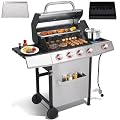 GRILL DEPOTS Griddle Grill Combo, Propane Gas and Charcoal Grill Combo, Outdoor BBQ Grills, 4 Burner Propane Stove with Griddle, Cast Iron Grates, Side Burner & Prep Space