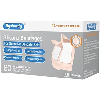 Hysimedy Silicone Adhesive Bandages Assorted Sizes for Sensitive Fragile Skin 60 Count Variety Pack Flexible Fabric Latex Free Hypoallergenic Breathable Bandages for Adhesive Allergy Wounds