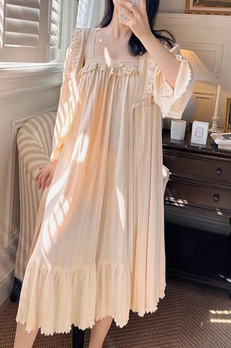 Women's Vintage Nightgown with Robe 2 Pcs Cotton Victorian Sleepwear Sexy Slip Dress Robe Set2