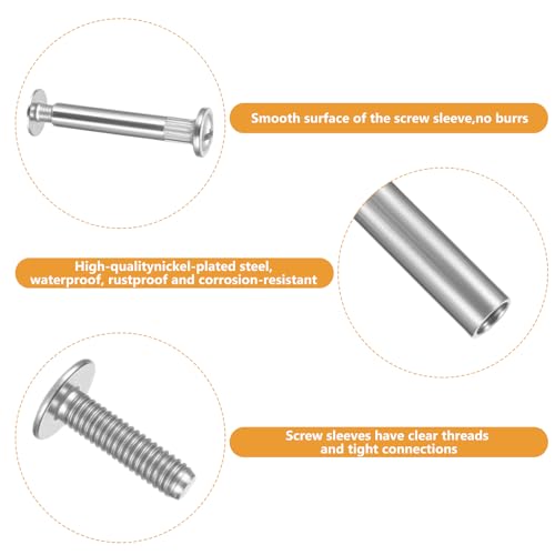 100 Stück M4 Verbindungsschrauben(50 x Möbelschrauben, 50 x Hülsenschrauben), Möbelverbinder Schrauben Schrankverbinder 17-47 mm Stahl vernickelt für Möbeln, Schränken, Schränken, Holzbrettern