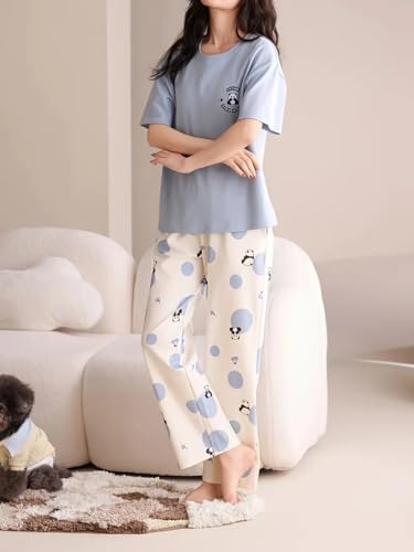Image of Louis Luxe Womens Korean Night Dress || Full Pyjama Set || Korean Nightsuit || Women Nightwear ||Round Neck Full Sleeve Nightsuit || Loungewear || Everyday Nightdress