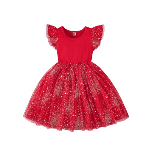 Toddler Girls Dress Kids Ruffle Sleeve Casual Tutu Skirts Little Girl Formal Dresses Summer Beach Sundress