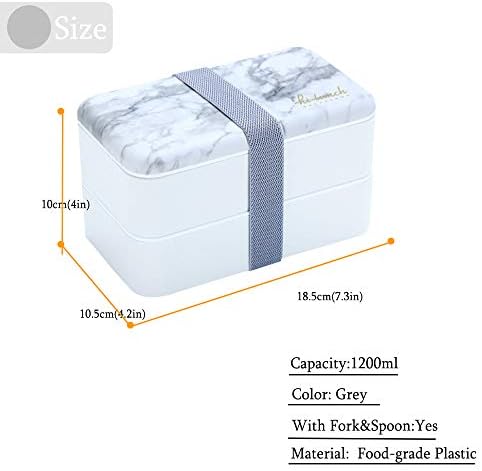 Original Bento Box Lunch Boxes Container Bundle Divider Lunch Container with Compartments with Stainless Steel Utensils Spoon and Fork Japanese Style (Grey)