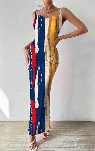 Image of PRETTYGARDEN Women's 2026 Summer Floral Spaghetti Strap Maxi Dress Stretch Sexy Bodycon Dress Backless Slip Long Dresses
