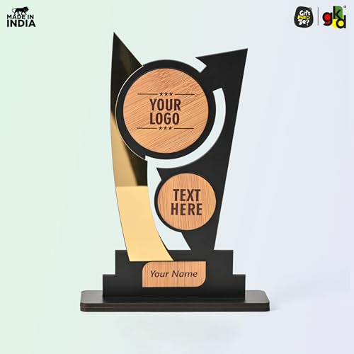 Image of Gift Kya De Customized Wooden Trophy with Golden Acrylic | Personalized Award for Corporate, School Events & Achievements (Inspire Innovation)