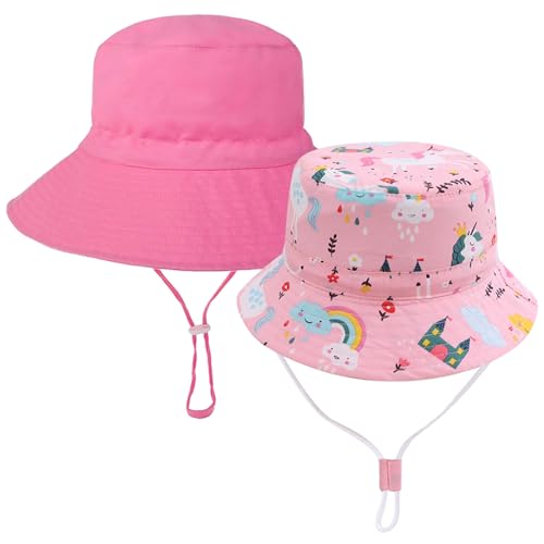 JSTHHTT 2 PCS Chapeau Bebe Fille, Bob Bebe Fille, Chapeau Soleil Bob Été Anti UV Enfant, Casquette Fille, Réglable UV Protection, 3-8 Ans