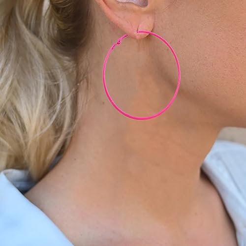 Pink Hoop Earrings for Women 60MM Big Stainless Steel Hoops 80s 90s Large Retro Neon Earrings Party Dangle Earrings Accessories Gift4
