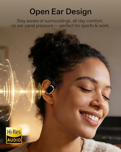 Image of Open Ear Earbuds, Over Ear Headphones with Ear Hooks, True Wireless Bluetooth 6.0 Earphones, Stereo Sound, Ultra-Comfort, 50H Playback, IPX7 Waterproof Ear Buds with Mics for Running Sports