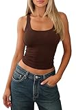 INFITTY Women Vest Tops Square Neck Cami Tops Sexy Vest Top Cute Crop Tank Top Y2k Going Out Tops Outfits Coffee M