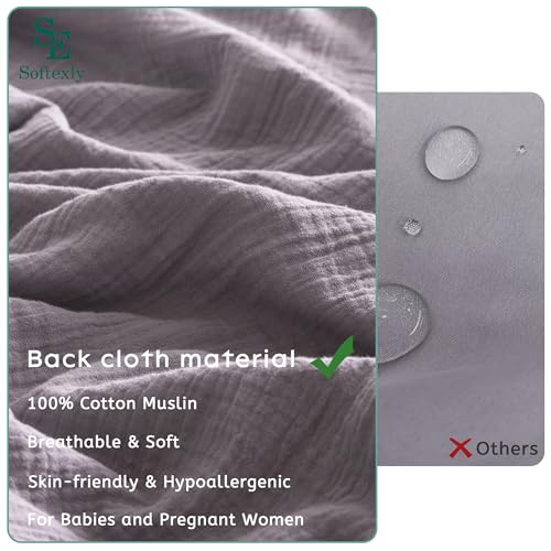 SE SOFTEXLY Muslin Duvet Cover Queen Size, 100% Washed Cotton Duvet Cover Set, Ultra Soft Comforter Cover Linen Like, 3 Pieces Minimalist Gauze Duvet Cover with 2 Pillowcases, 90"x90", Purple Grey