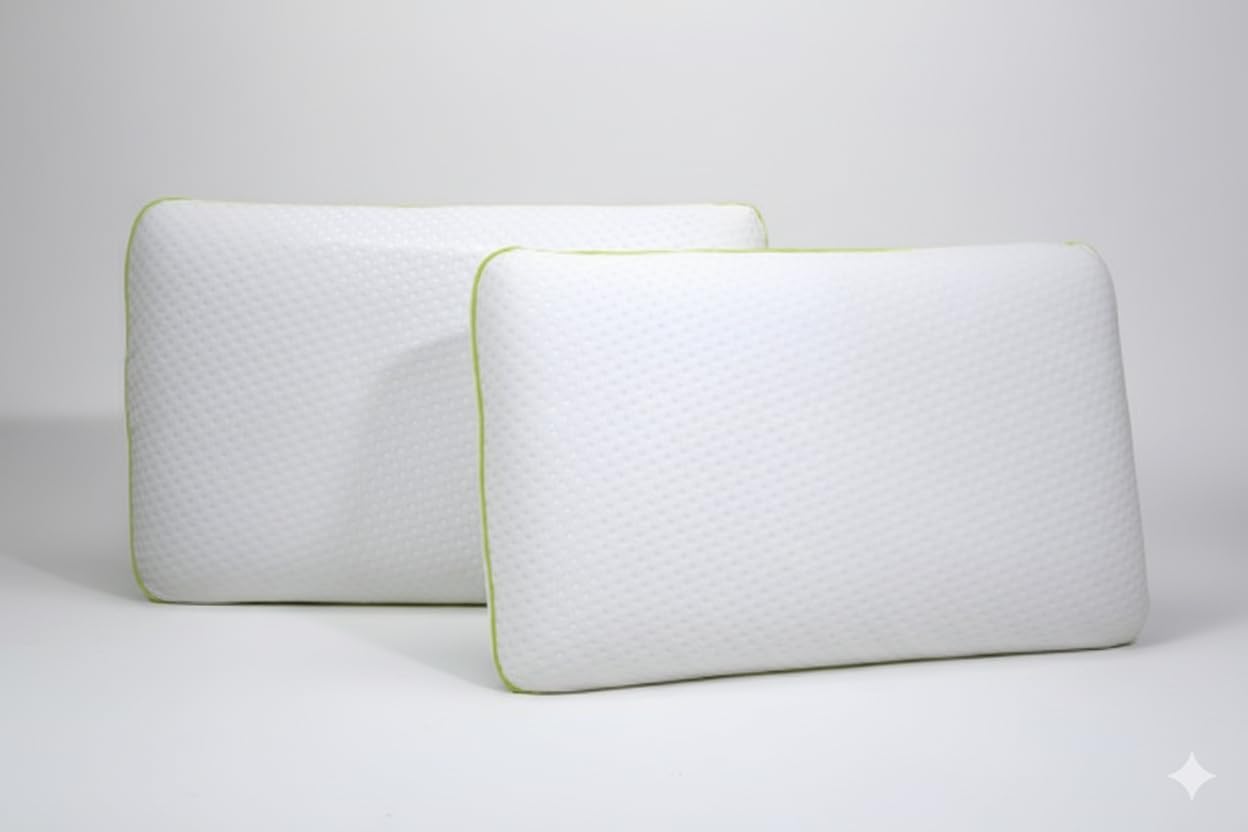Memory Foam Pillow, Quilted Textured Cover with Piping, White