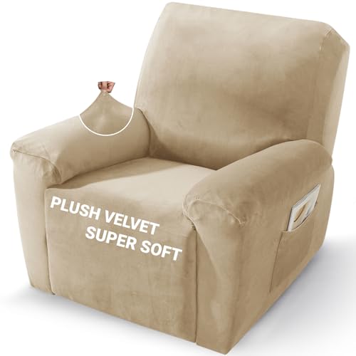 Image of ZNSAYOTX 2026 Velvet Oversized Recliner Cover 3-Piece, Luxury Plush Recliner Chair Covers with Elastic Band & Ties Stay in Place, Stretch Reclining Slipcover for Lazy Boy Soft Washable (Camel)